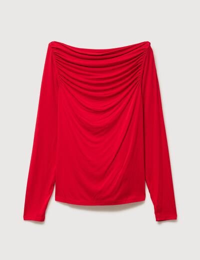 T-shirt ajust&eacute; manches longues bardot rouge femme