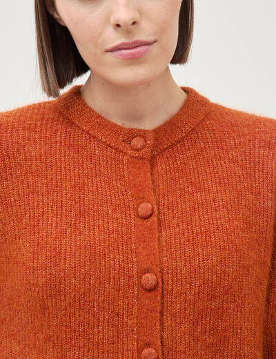 Gilet manches longues col rond marron cognac femme