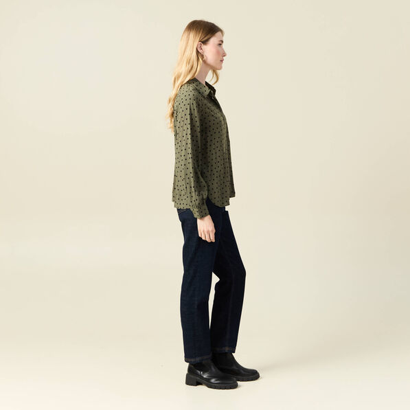 Chemise manches longues fluide vert kaki femme