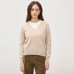 Pull droit col v manches longues creme femme