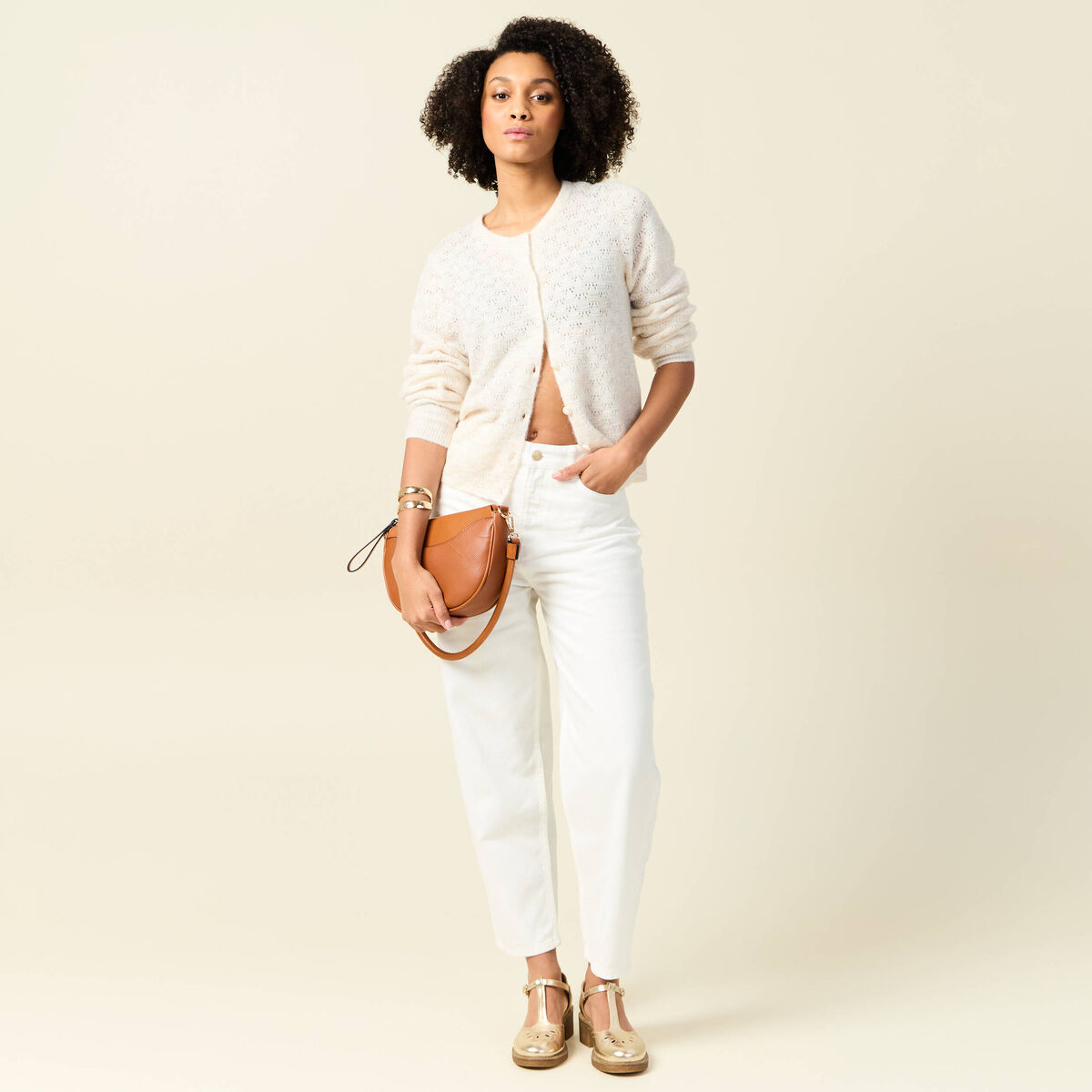 Pantalon slouchy 7/8ème ecru femme