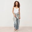Jeans barrel taille haute 7/8&egrave;me denim bleach femme