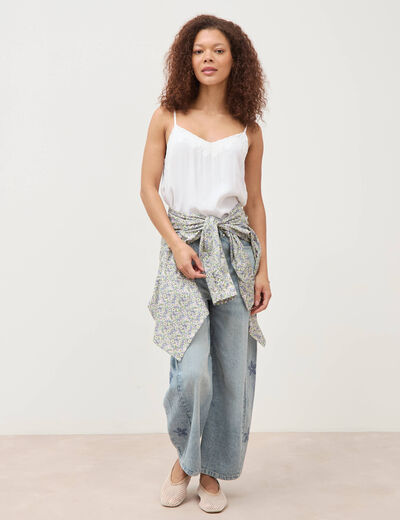 Jeans barrel taille haute 7/8&egrave;me denim bleach femme