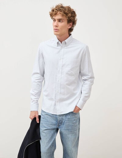 Chemise manches longues col am&eacute;ricain bleu gris homme