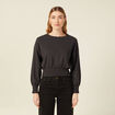 Sweat manches longues smocké gris foncé femme