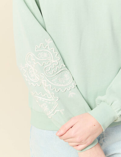 Sweat droit court col rond en coton vert pastel femme