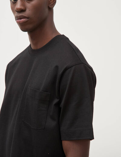T-shirt droit en coton col ras du cou noir homme