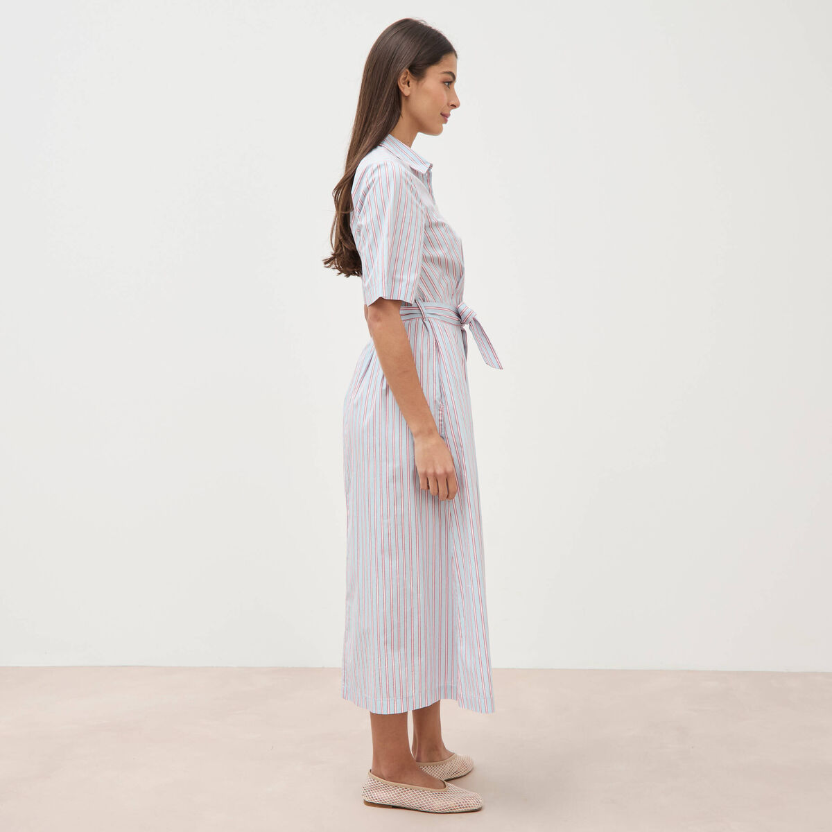 Robe longue droite manches courtes bleu ciel femme