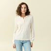 Pull ajour&eacute; manches longues en coton ecru femme