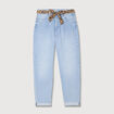 Jeans mom ceinture foulard denim bleach femme