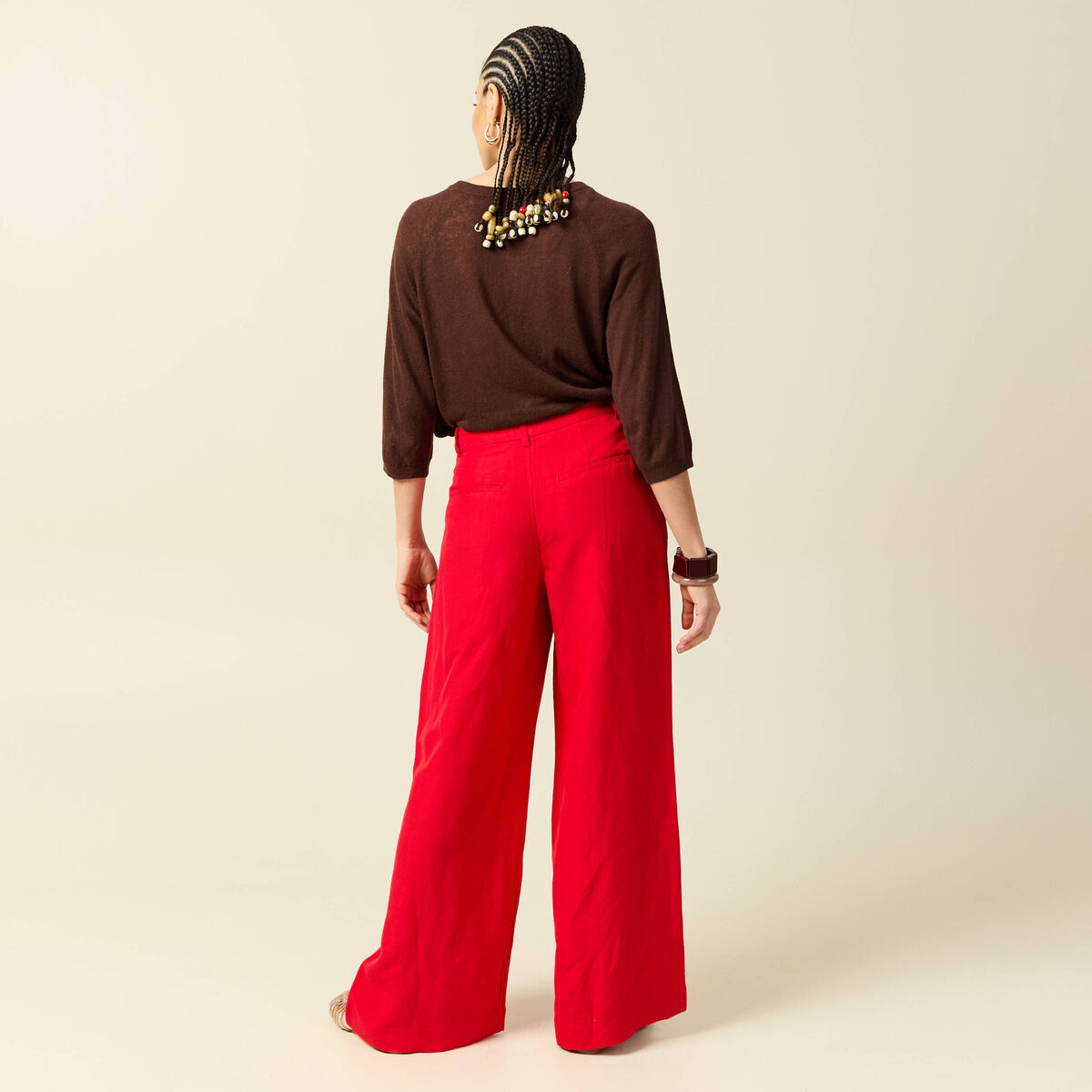 Pantalon large taille standard rouge femme