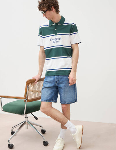 Polo ray&eacute; coupe ample manches courtes blanc homme