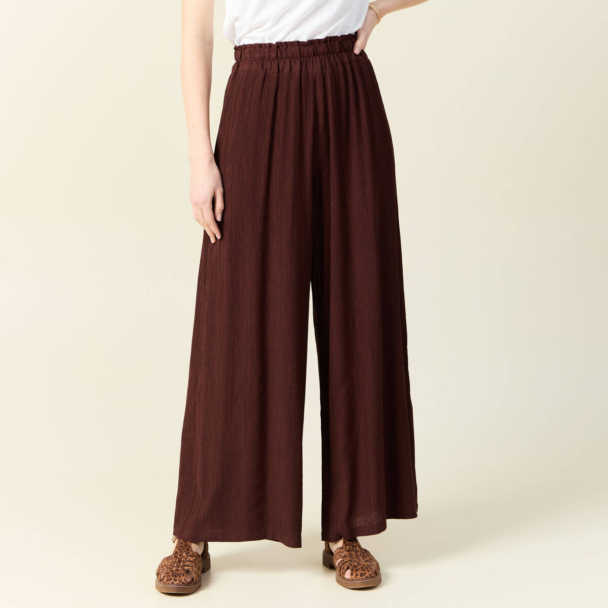 Pantalon large bordeaux femme