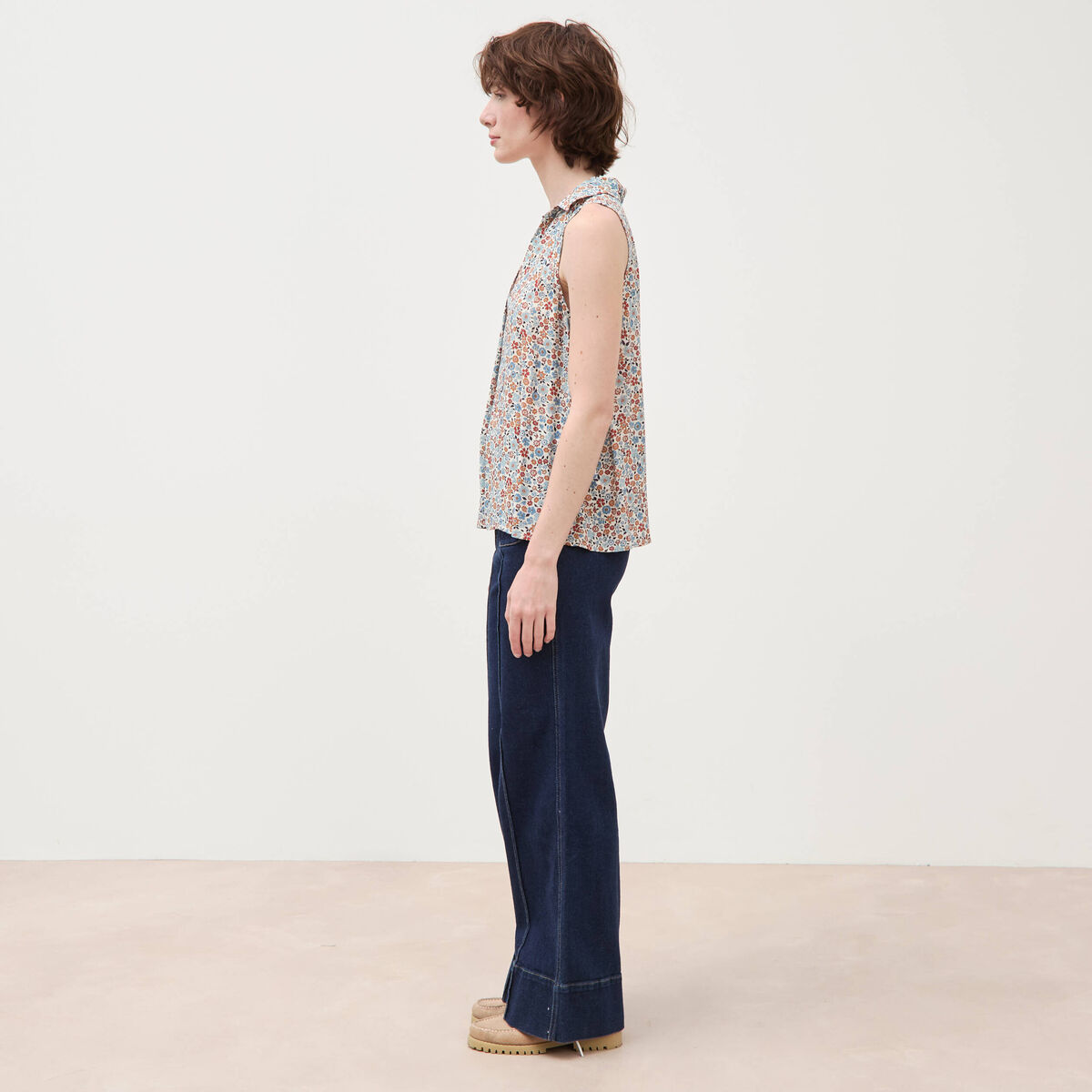 Blouse sans manches bleu gris femme