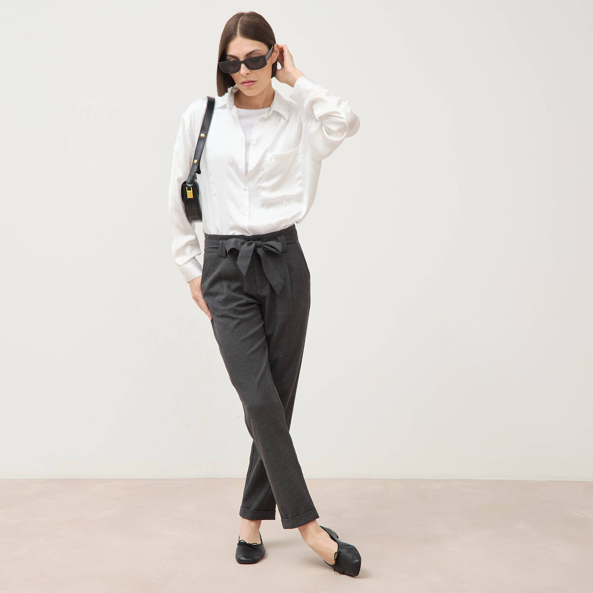 Pantalon paperbag gris femme