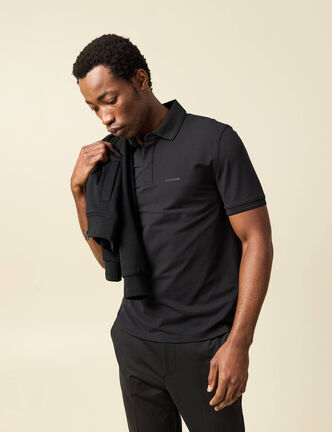 Polo cintr&eacute; manches courtes col polo noir homme