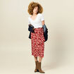 Jupe midi portefeuille fluide rouge fonc&eacute; femme