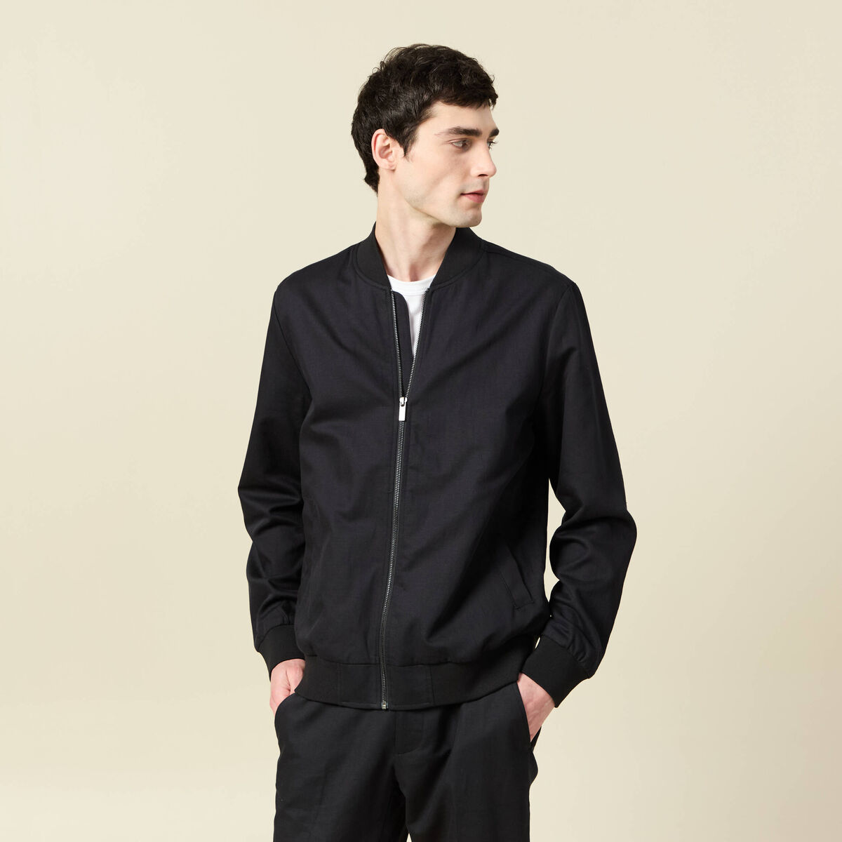 Blouson zipp&eacute; col teddy noir homme