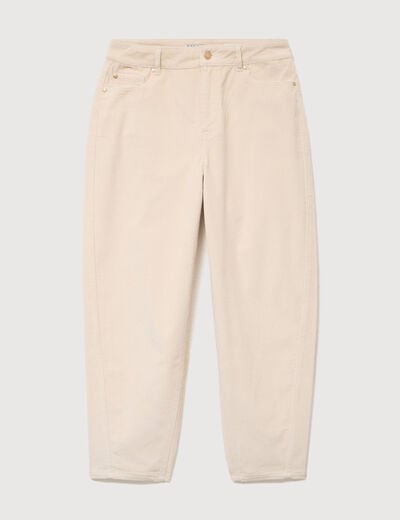 Pantalon barrel taille haute velours ivoire femme