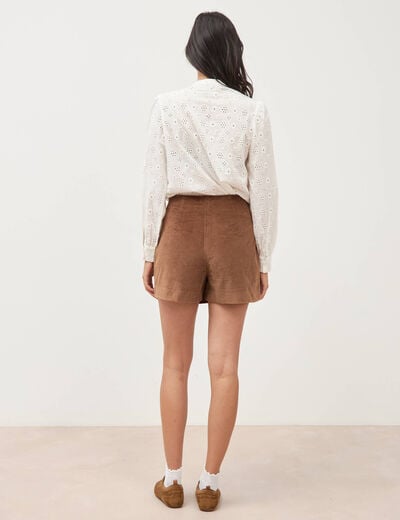 Jupe-short taille haute en velours vieux rose femme
