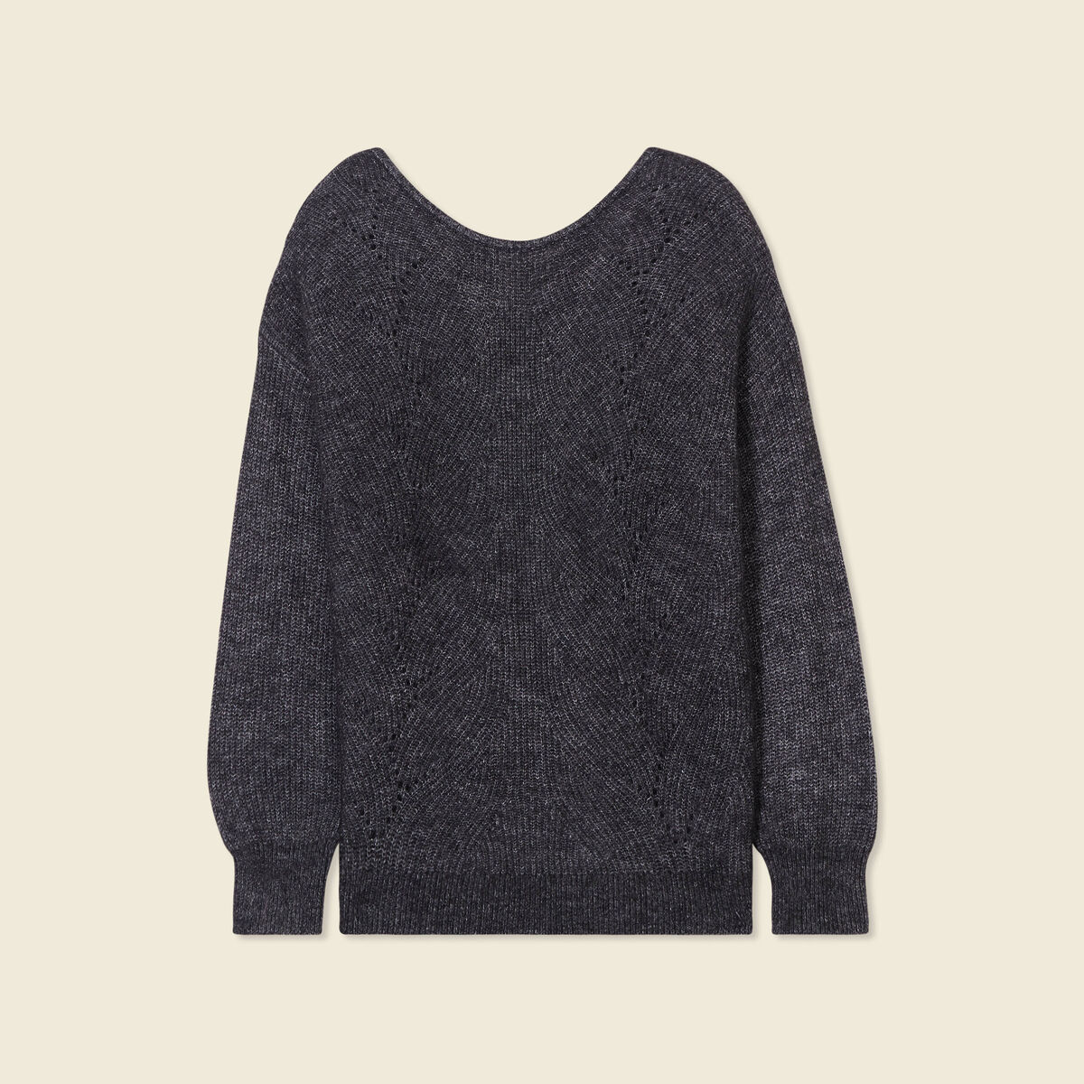 Pull manches longues ajouré noir femme