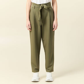 Pantalon carotte ceinturé vert kaki femme