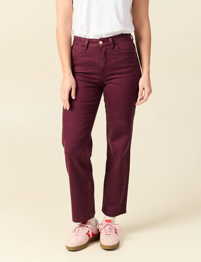 Jeans droit 7/8&egrave;me taille standard bordeaux femme