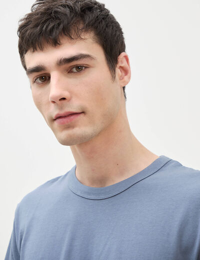 T-shirt en coton manches courtes bleu fonc&eacute; homme
