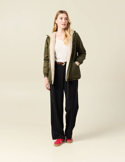 Parka r&eacute;versible vert kaki femme