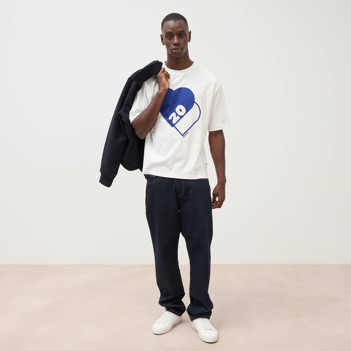 T-shirt droit col rond manches courtes ecru homme