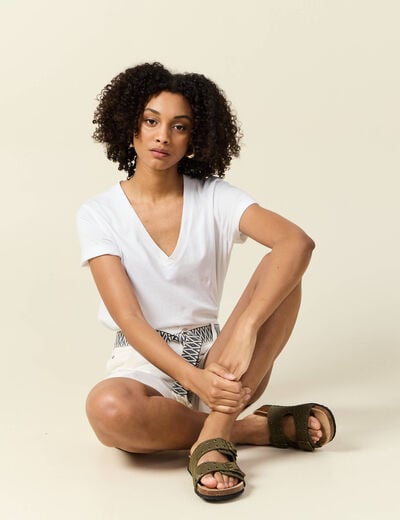 Short boyfriend ceinturé jean denim blanc femme