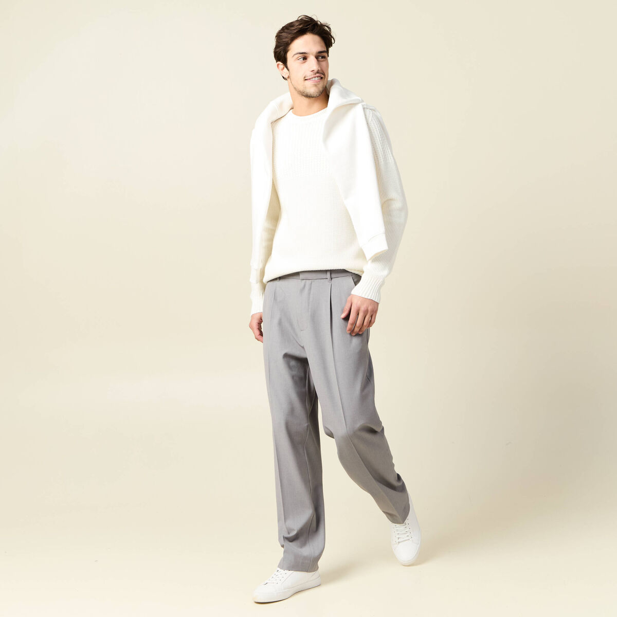 Pull manches longues fabriqué en France ecru homme