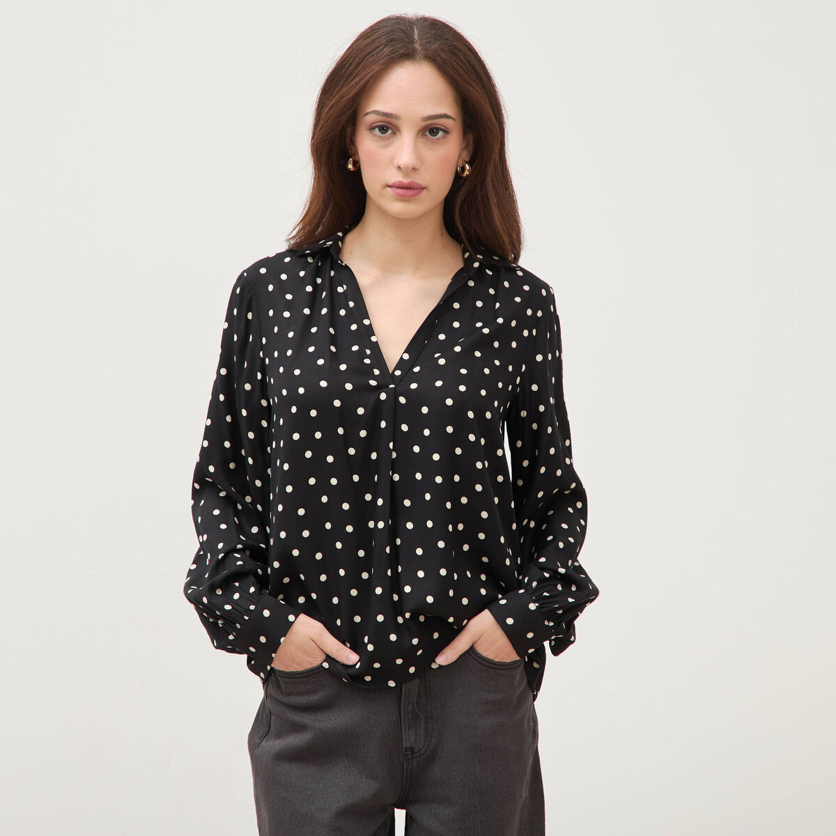 Blouse ample manches longues noir femme