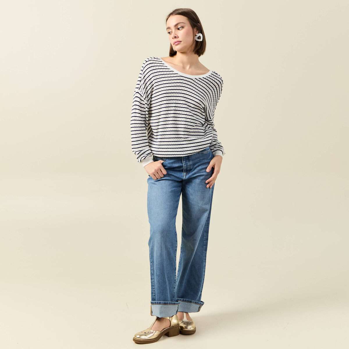 Pull manches longues ecru femme