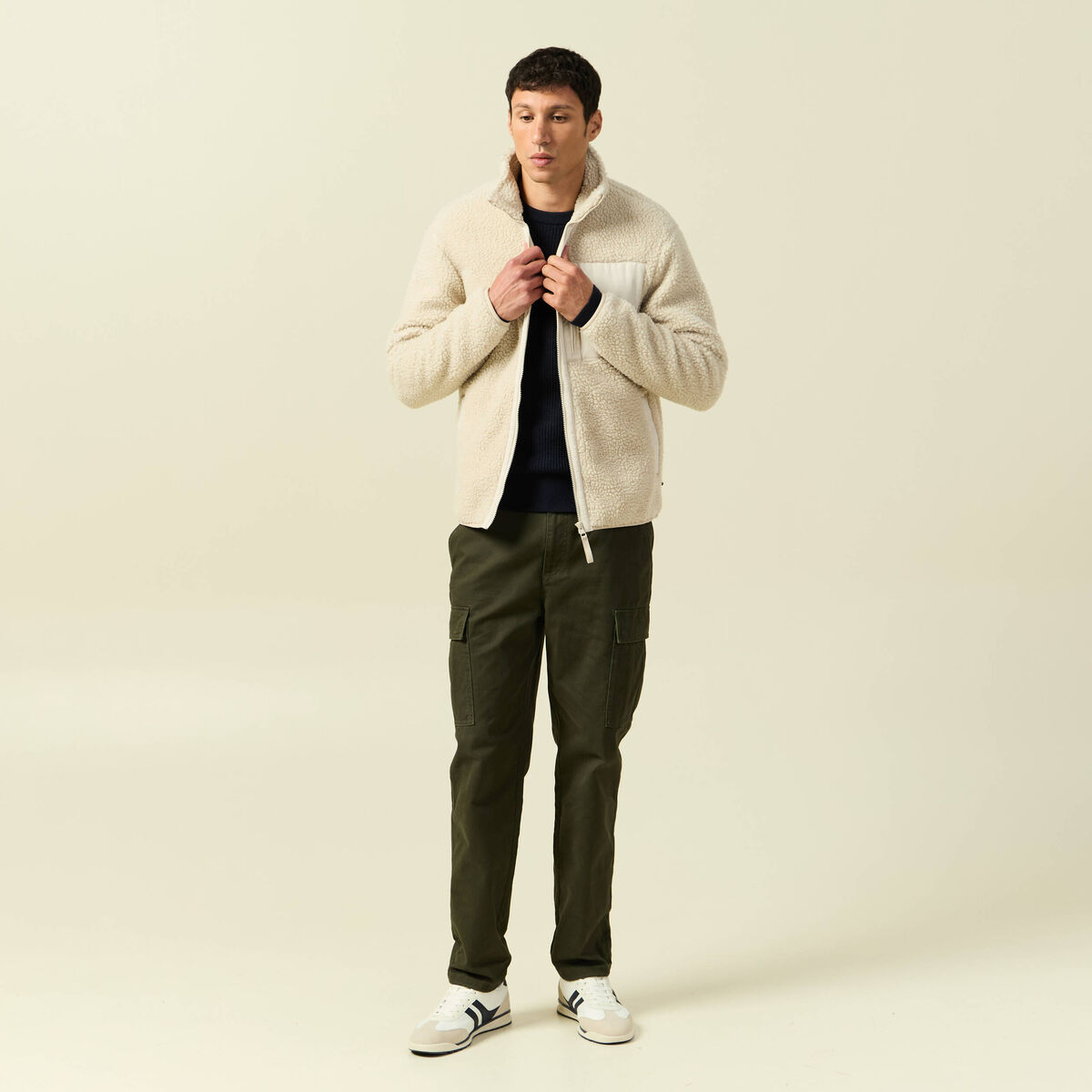 Sweat effet polaire manches longues sable homme