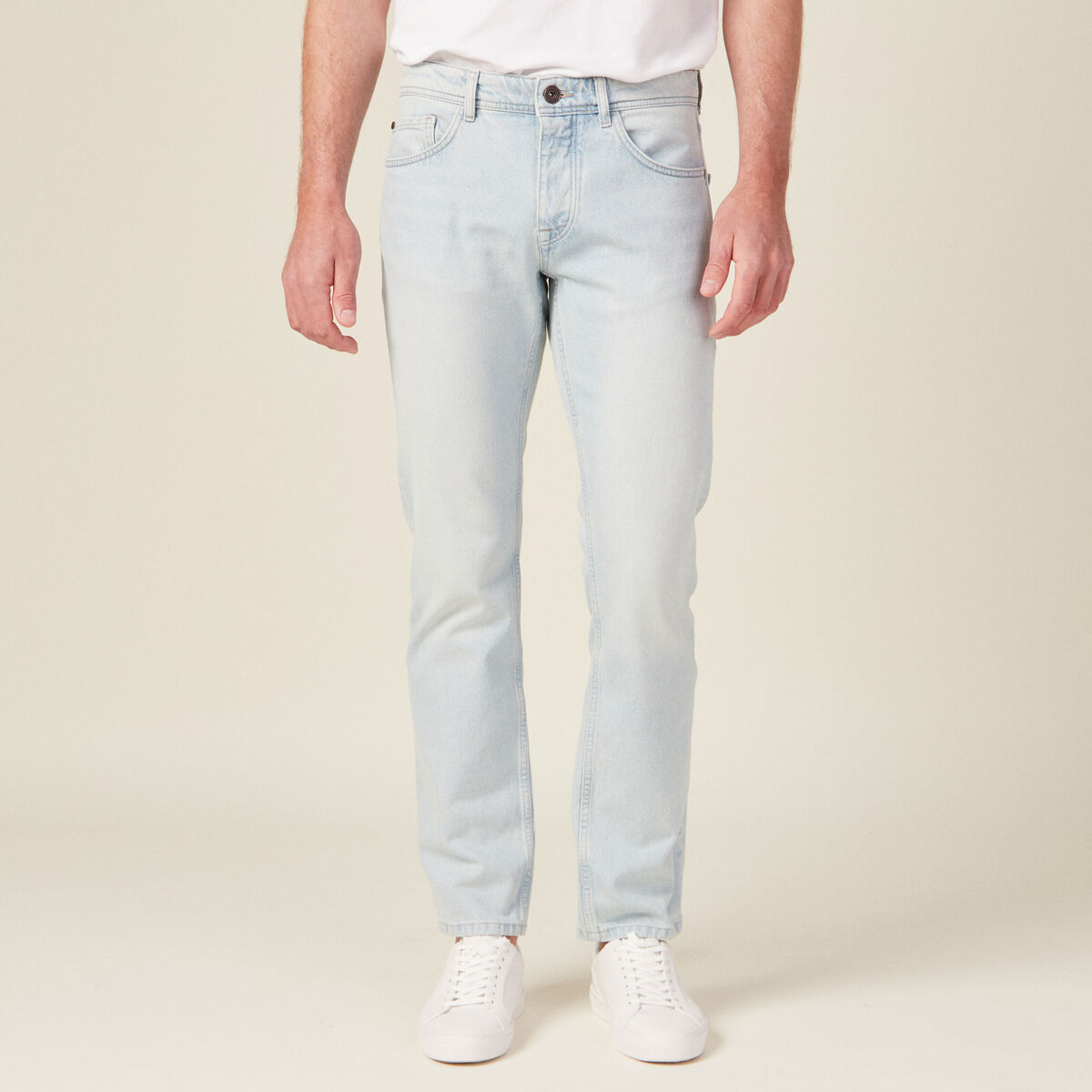 Jeans straight 5 poches denim bleach homme
