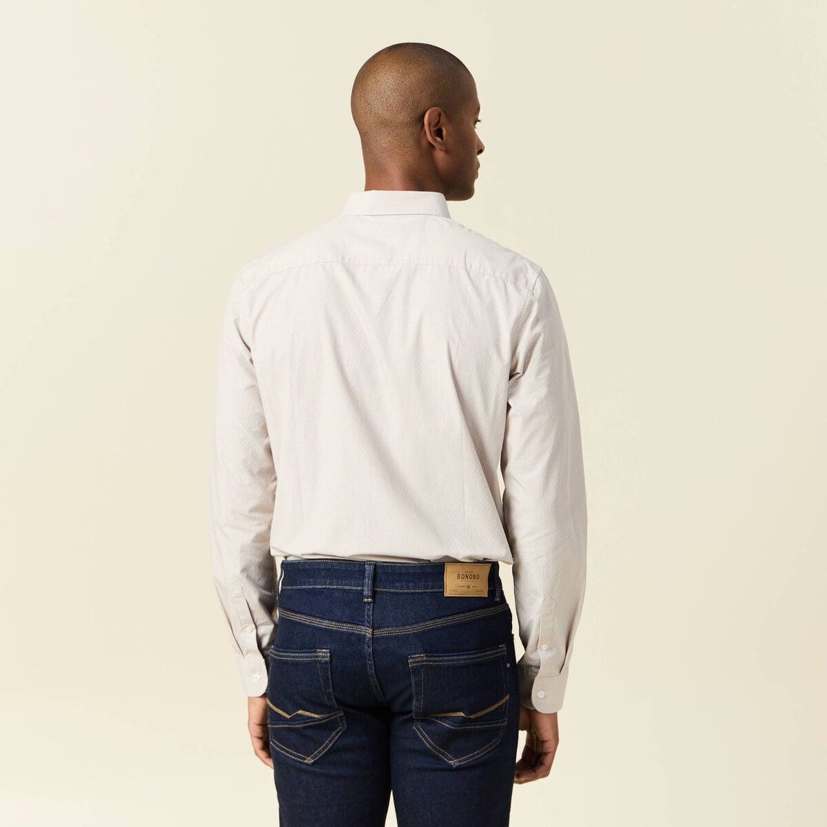 Chemise manches longues beige homme