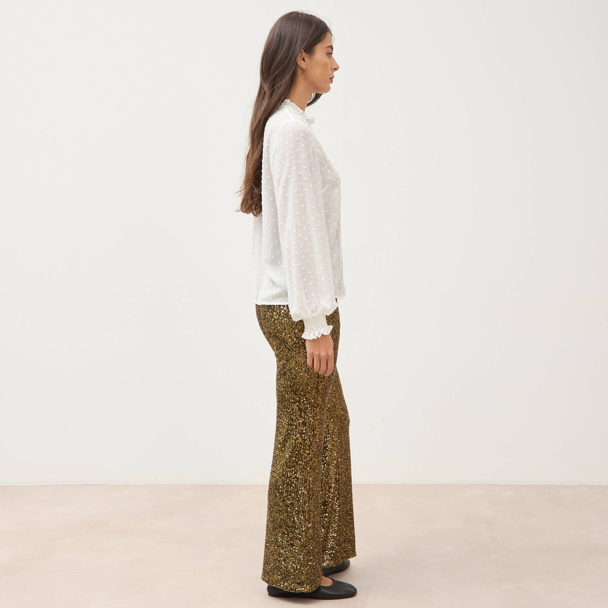 Chemise droite manches longues ecru femme