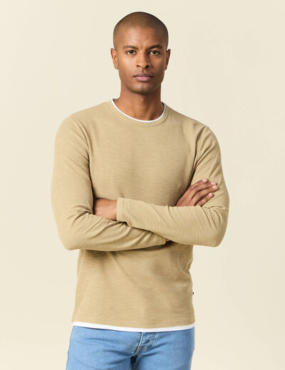 T-shirt manches longues taupe homme