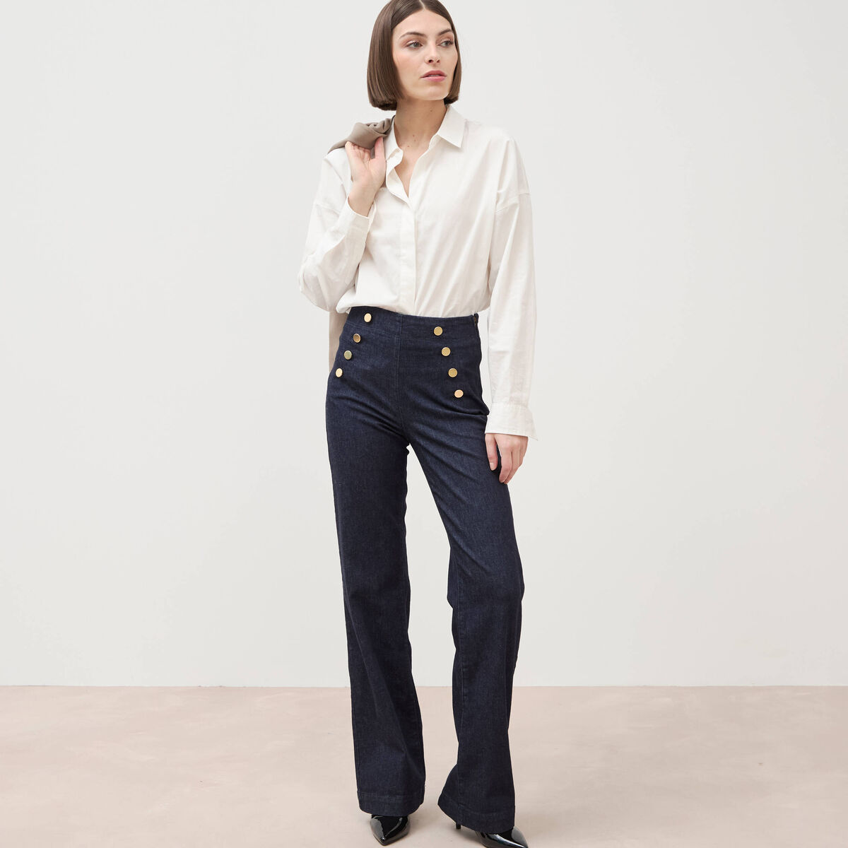 Jeans flare &agrave; pont denim brut femme