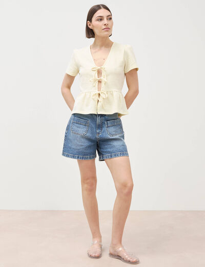 Blouse manches courtes jaune pastel femme