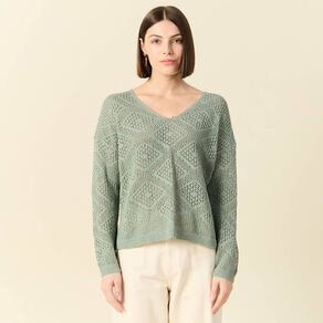 Pull manches longues ajouré vert kaki femme