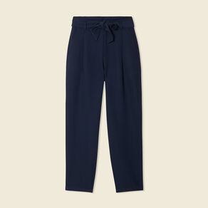 Pantalon carotte ceinturé bleu marine femme