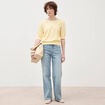 Pull ajour&eacute; droit court manches courtes jaune clair femme