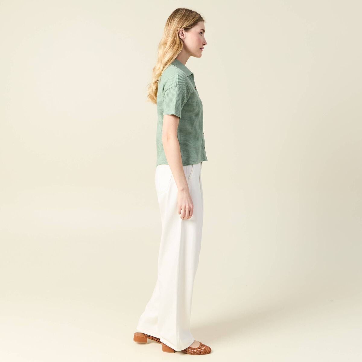 Polo en maille vert kaki femme