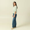Pull col v manches 3/4 vert femme