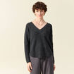 Pull manches longues col en V gris foncé femme