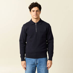 Pull manches longues col polo bleu marine homme