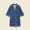 Robe droite courte en coton col v denim stone femme