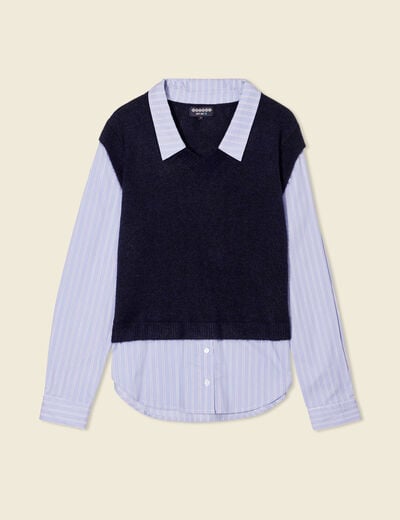 Pull 2-en-1 éco-responsable bleu marine femme